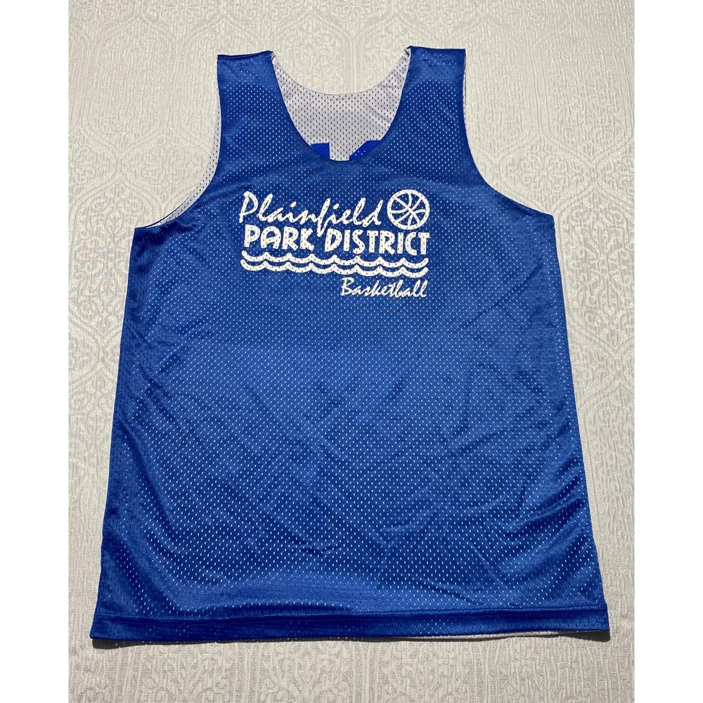 A4 Reversible Basketball Jersey Blue White‎ Plainfield Park District Adult S